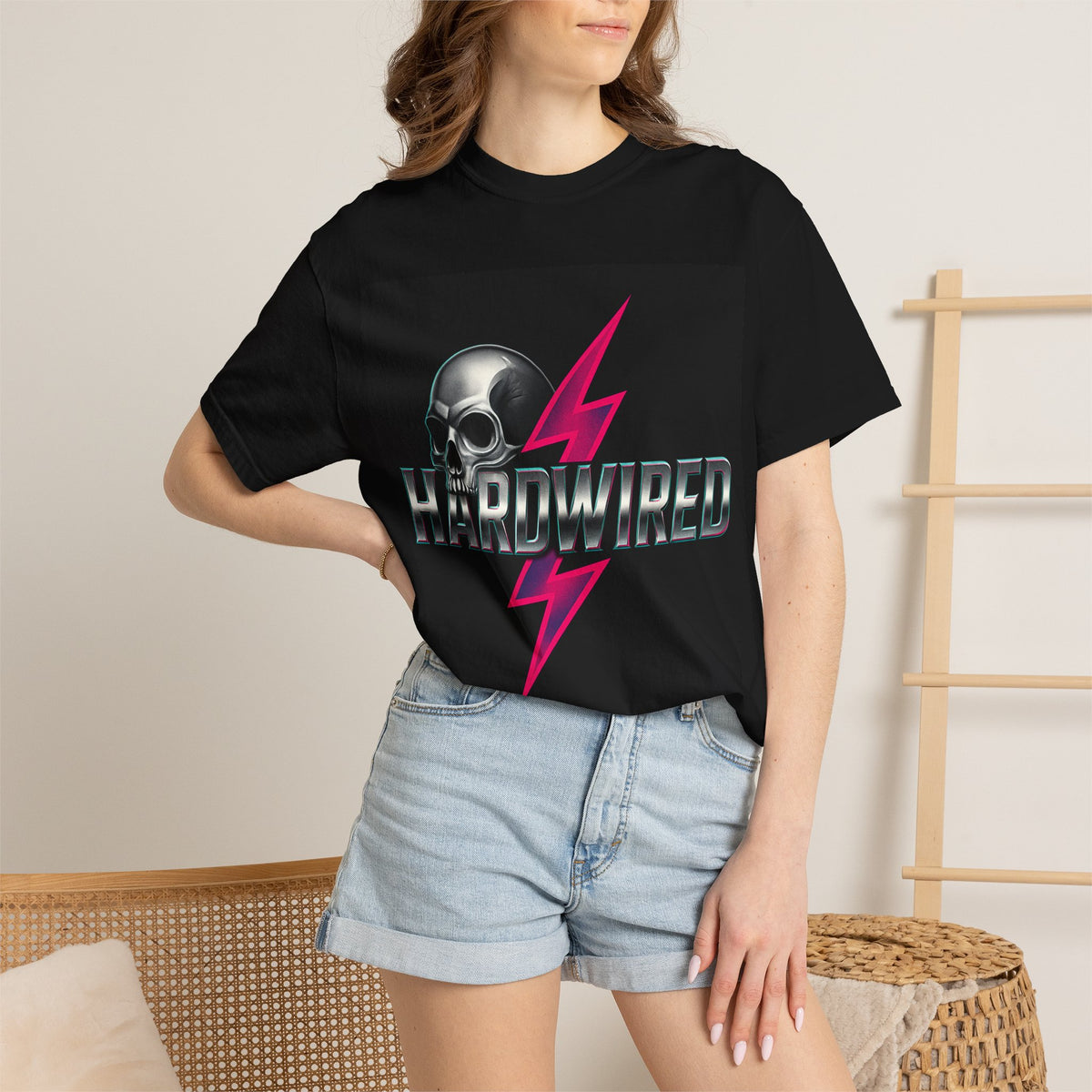 Hardwired Rock T-Shirt — Retro Skull Lightning Graphic Tee